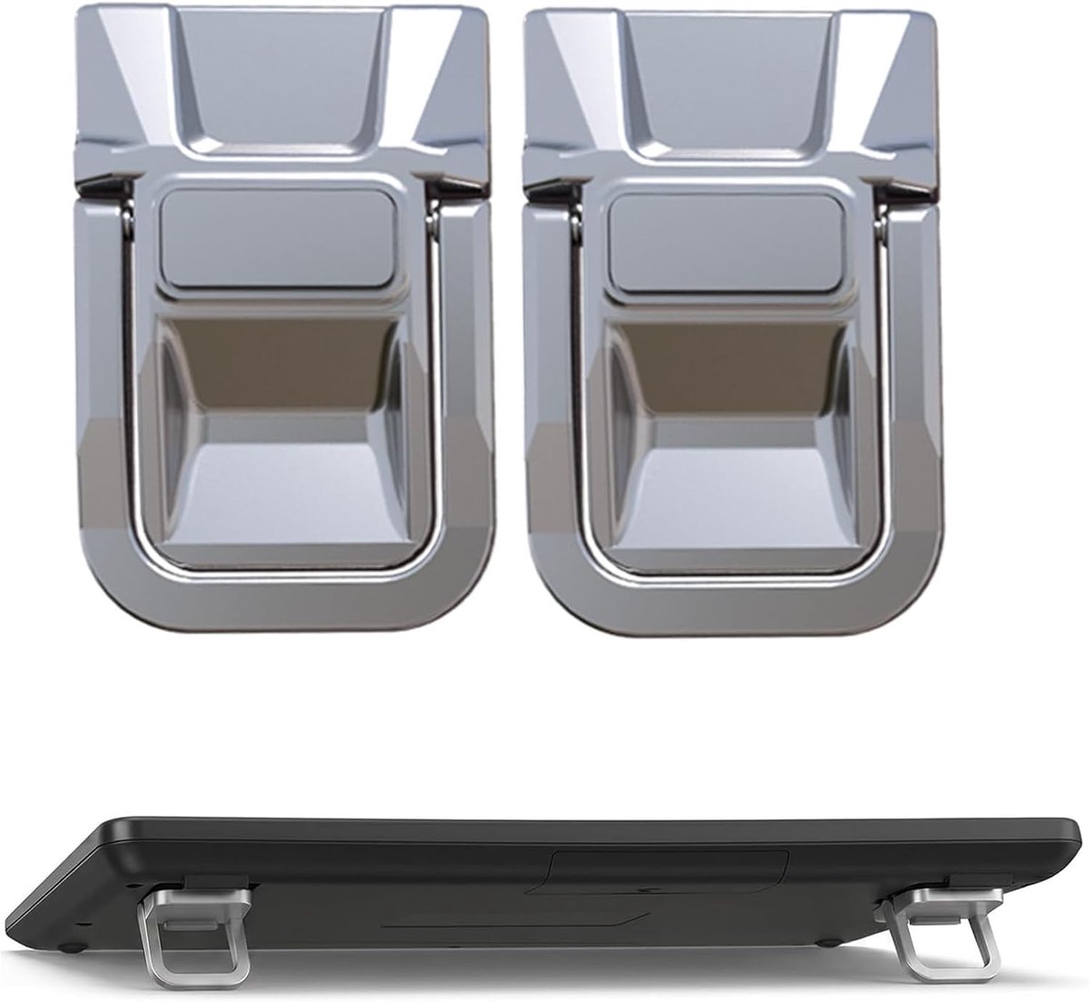 2 stuks mini-laptopstandaard voor het bureau, inklapbaar, onzichtbaar, voor laptop, zelfklevend, voor alle laptops (zilver)