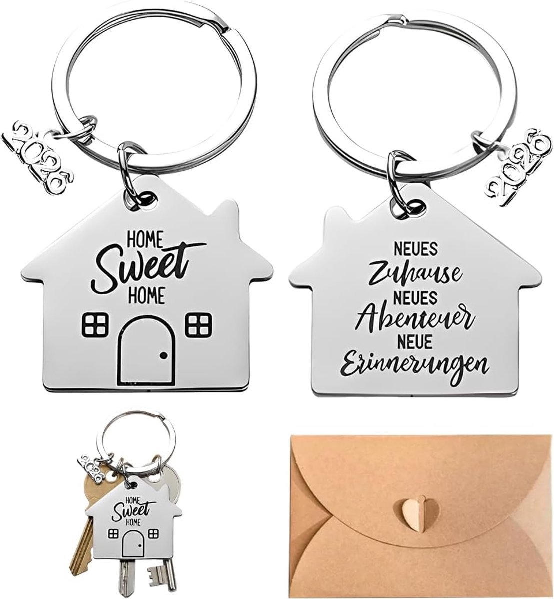 Huis, housewarmingscadeau met envelop, cadeau voor housewarming, sleutelhanger voor thuis, housewarmingscadeau, 1 stuks