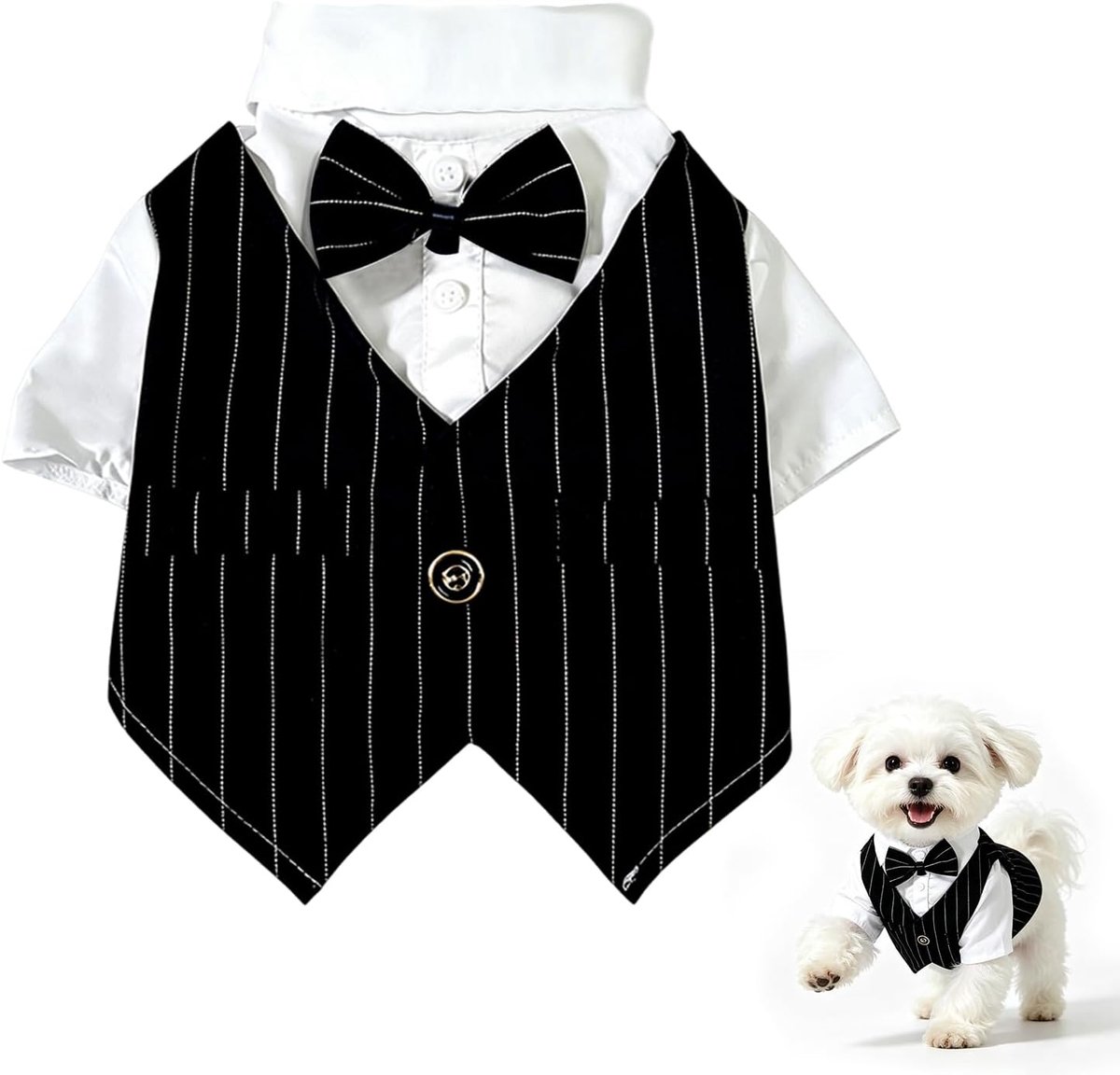 Tuxedo Bandana met Strikje, Formeel Hondenkostuum voor Bruiloften en Feesten, Geschikt voor Yorkie, Maltezer en Chihuahua (S)