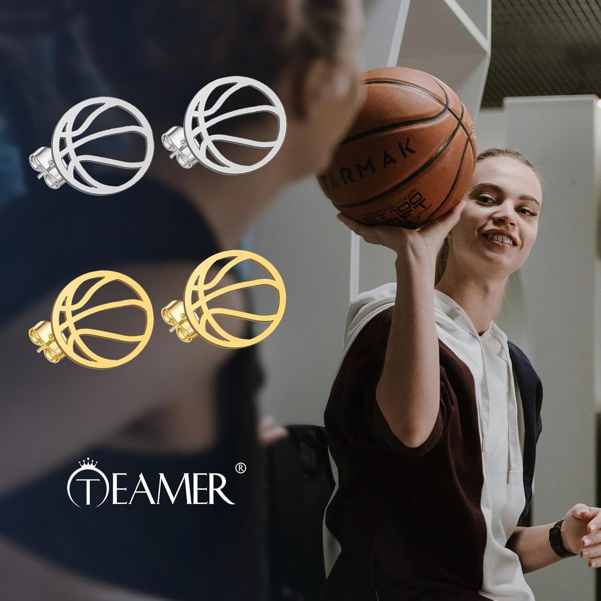 TEAMER Dainty Stainless Steel Basketball Earring, Trendy Sports Ball, Unique Jewellery for Team Athletes, Trainers - ShopVlot