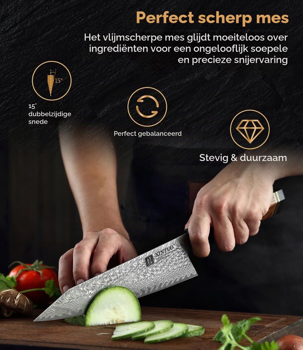 Damascus Staal 21.5cm Koksmes, Handgemaakt Kiritsuke Koksmes voor Professioneel Koken en Keukengebruik
