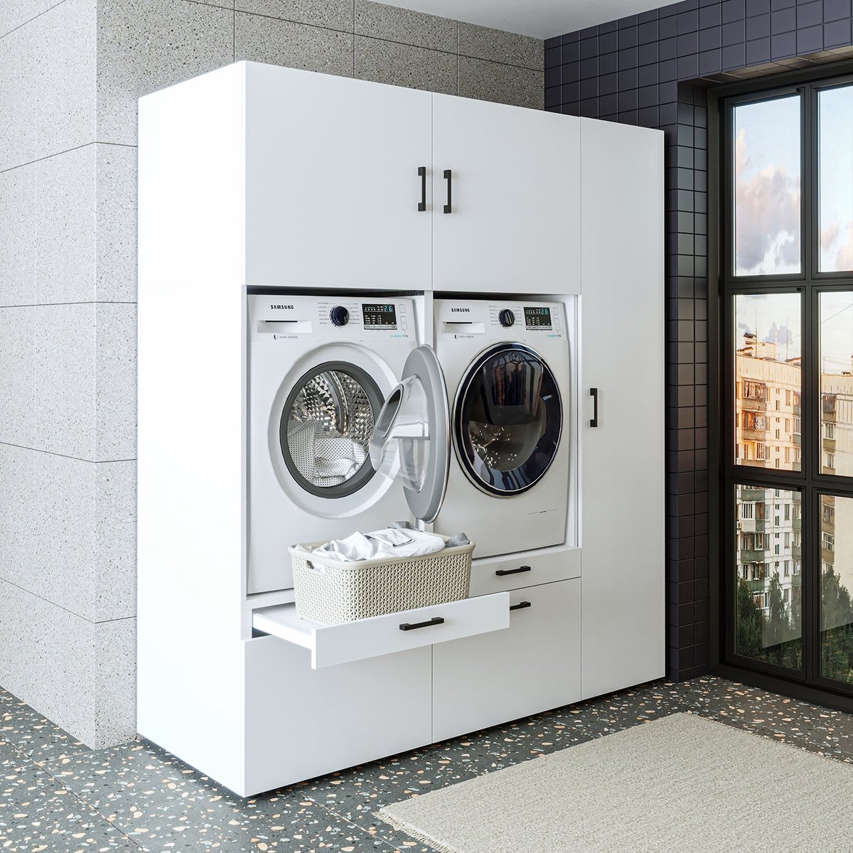 Roomart SERIE 2 Wasmachine Ombouwkast 179x205 cm - met Hoge Kast 45 - Wit