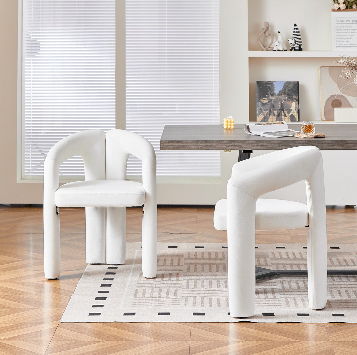 FloraGrace Eetkamerstoel Set Van 2 - Moderne Kuipstoel Met Armleuningen - Voor Eetkamer, Woonkamer En Kantoor - Velvet - Beige Wit