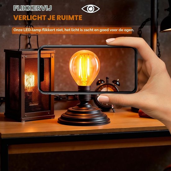 Vintage E14 Edison Schakelaar Lamp, 2W LED Filament 20 Watt Equivalent, Antieke Retro Amber Glas 2200K Warm Wit, 200LM, AC 220V, Niet Dimbaar, Mini G45 Golfbal Verlichting, Set van 6, Energiezuinig en Duurzaam — afbeelding 4