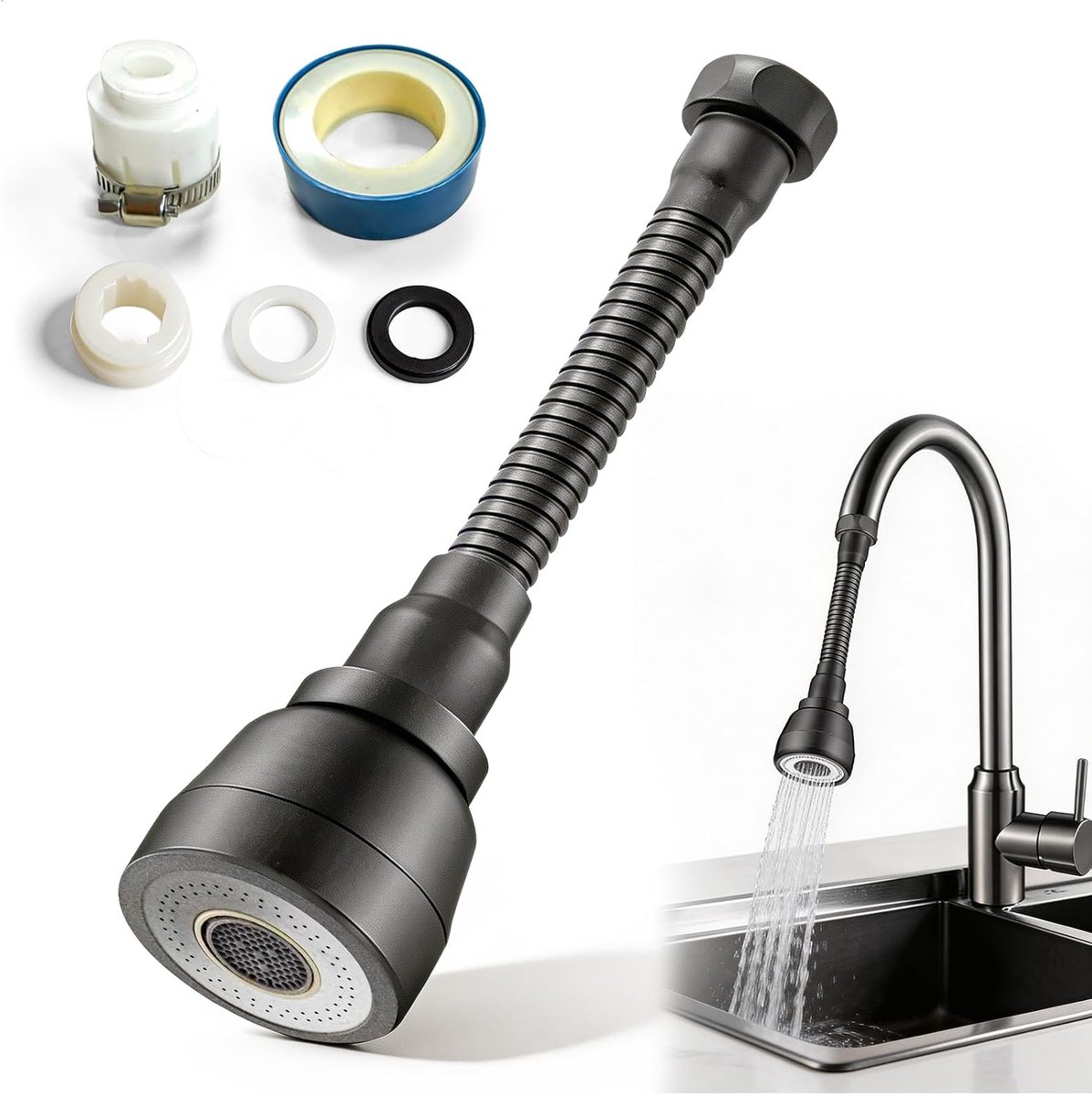 360° draaibaar kraanopzetstuk met adapter, kraanopzetstuk draaibaar van koper, 3 modi, multifunctionele kraanverlenging voor keuken, badkamer, wastafel