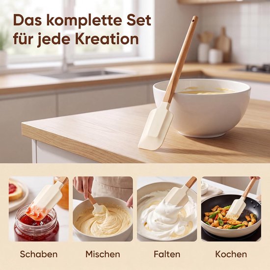 Spatels, siliconen spatel met houten handvat (wit) — afbeelding 5