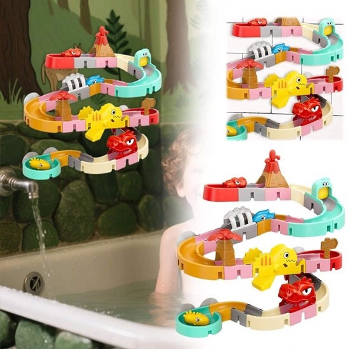 Waterspeelgoed - glijbaan - Interactieve constructie - Educatief spelen - Dynamisch waterstroomsysteem - 60 x 60 cm - Roze