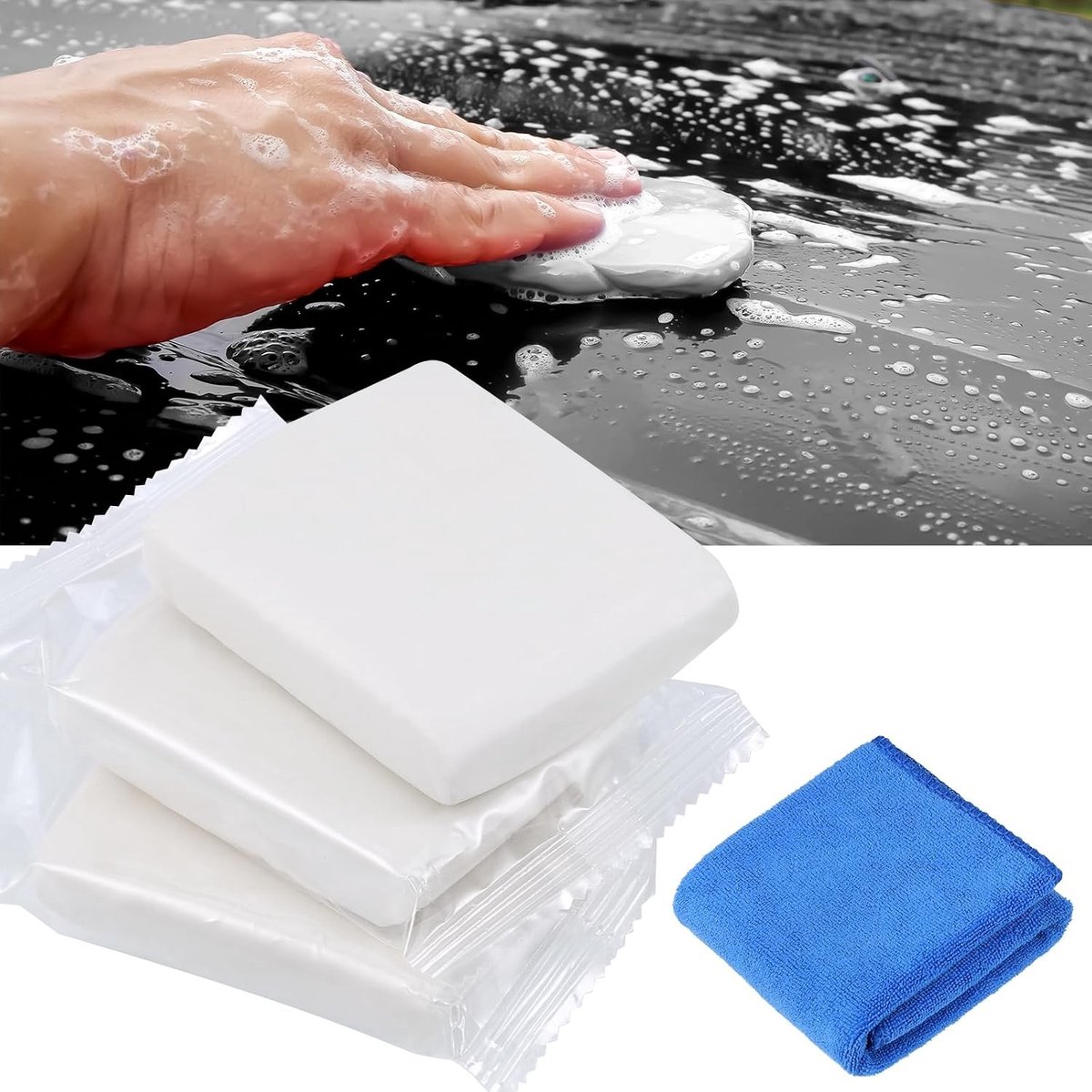 Reinigingsklei voor Auto's - 3 Stuks met Handdoek, Perfect voor Lakonderhoud, Velgenreiniging en Schadeherstel, 300 g, Wit