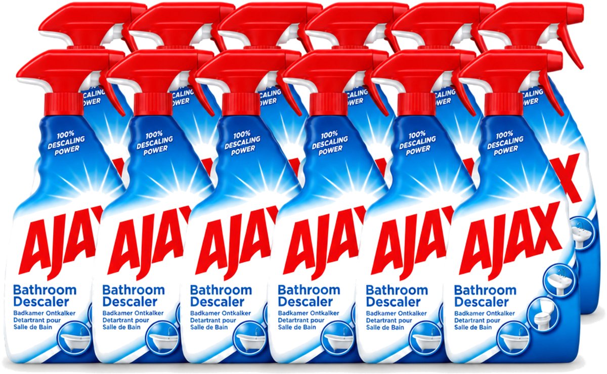 12 x Ajax - Badkamer Ontkalker Spray - Verwijdert Hardnekkig Kalk - 750 ml - Voordeelverpakking - 12 stuks