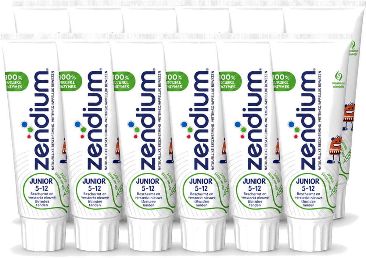 12 x Zendium - Junior 5-12 Jaar - Tandpasta - Natuurlijke Enzymen - 75 ml - Voordeelverpakking - 12 stuks