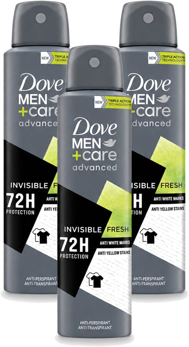3 x Dove Men+Care – Deodorant Spray – Advanced Invisible Fresh – 150 ml - Voordeelverpakking - 3 stuks