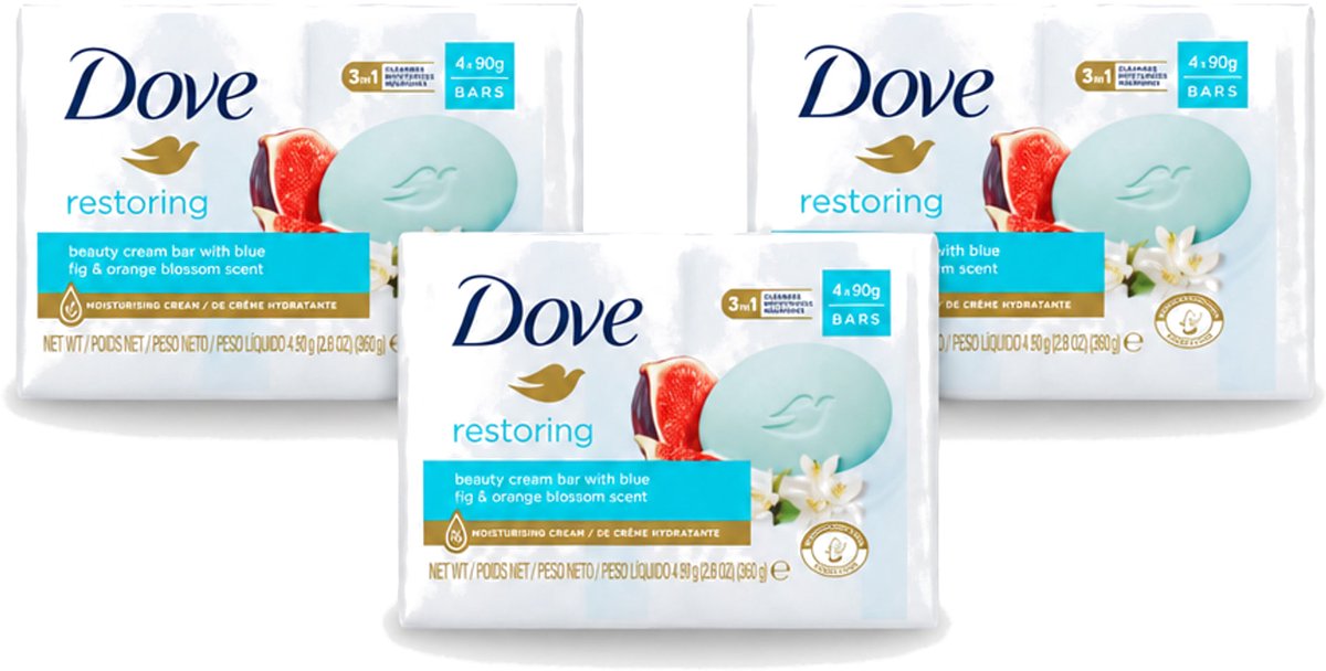 3 x Dove – Zeep – Go Fresh Restore – 4 x 90 g - Voordeelverpakking - 3 stuks