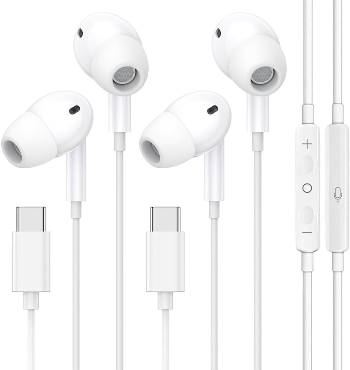 2 stuks USB C hoofdtelefoon, type C hoofdtelefoon voor iPhone 17 16 15 Pro Max met microfoon en afstandsbediening - ShopVlot