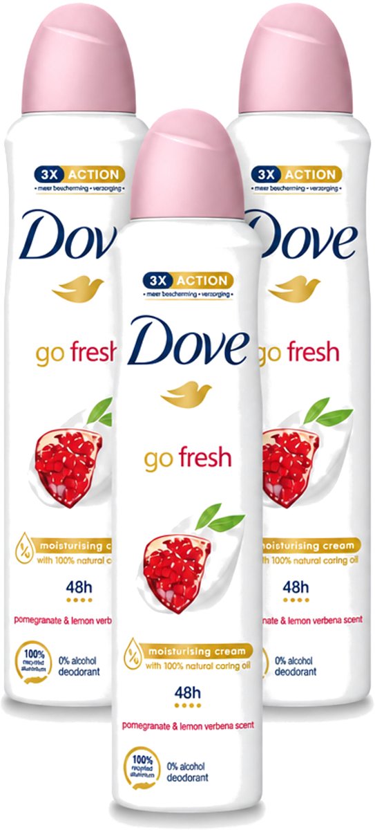 3 x Dove - Deodorant - Spray Go Fresh - Granaatappel - Fruitige geur - 250 ml - Voordeelverpakking - 3 stuks