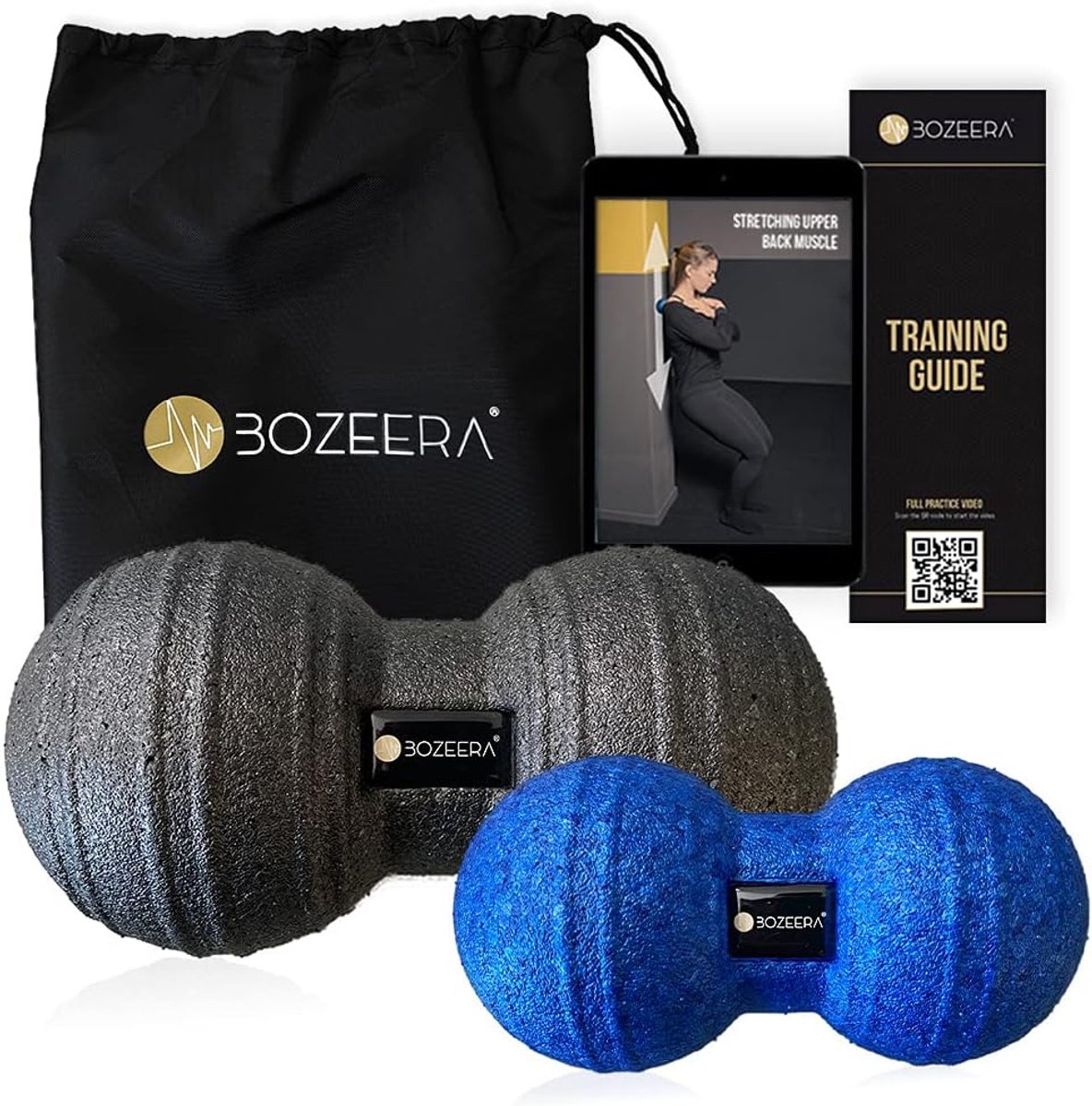 SnelShoppen - Massage Ball Set 8CM & Duoball Massage Ball 12CM - Triggerpoint Massage Ball Set met Gratis Video Handleiding, Poster & Tas - Verbeter B
