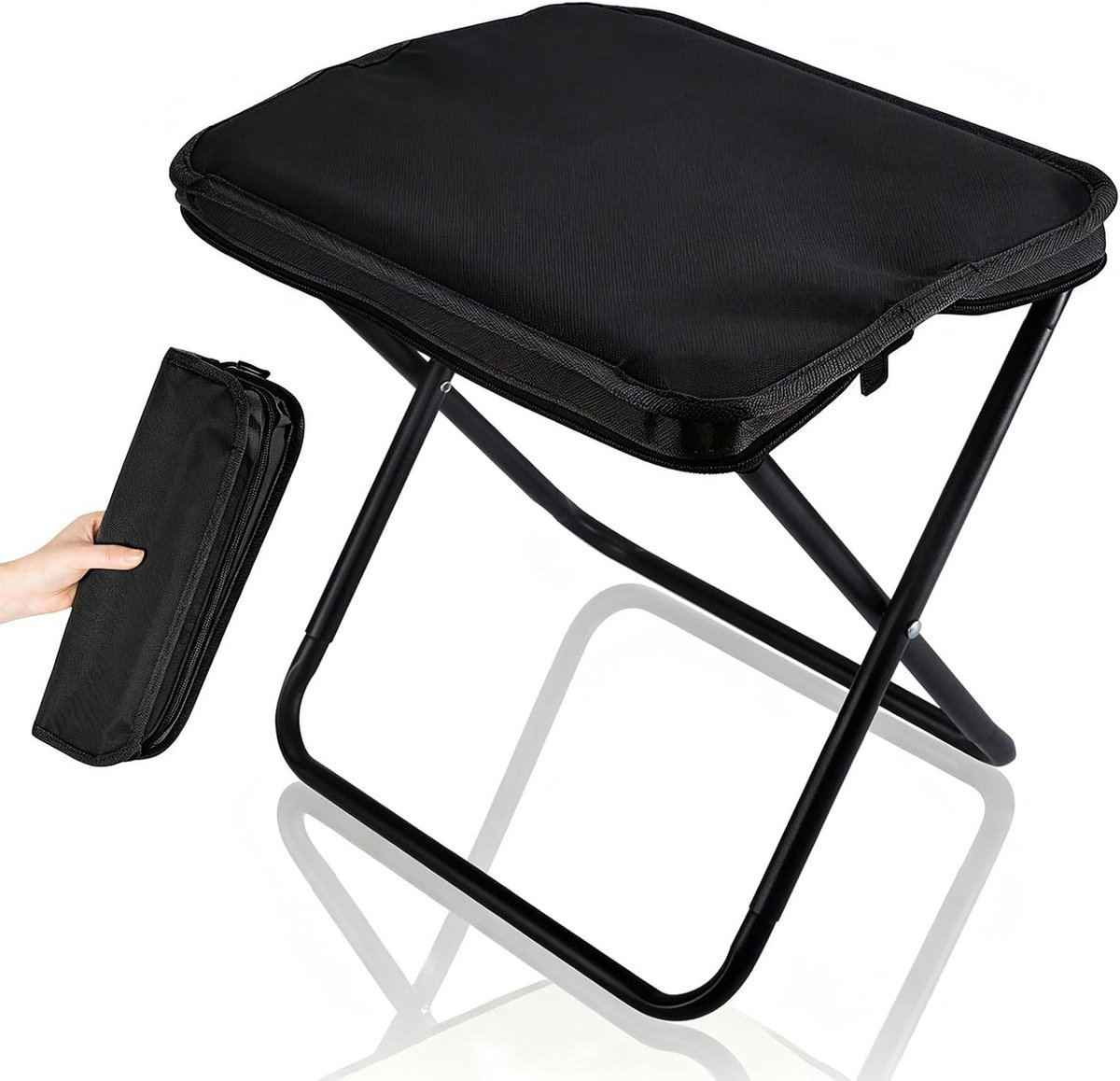 Opvouwbare Kruk, 33 × 27 × 30 cm, Lichtgewicht Campingstoel voor Reizen, Picknicken, Trekking en Tuingebruik (Zwart)