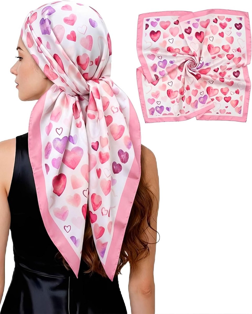 Vierkante sjaal voor dames, 70 x 70 cm, zachte zijden sjaal, haarsjaal, bandana, accessoire, mode, sjaal, satijn, zijde, grote sjaal, elegant, cadeau, roze