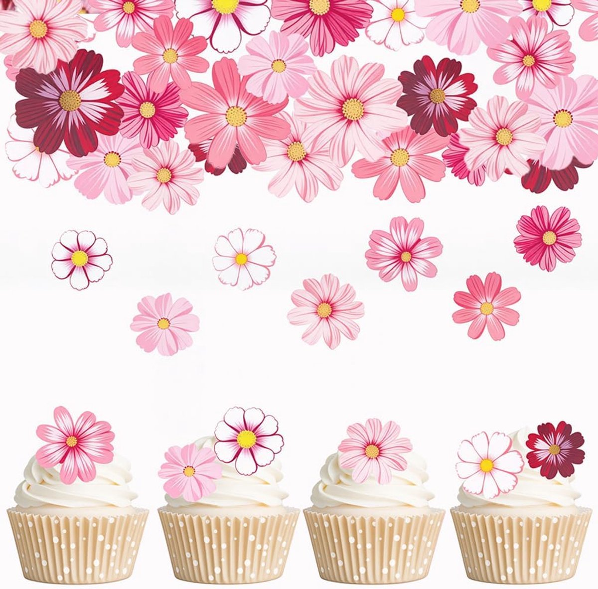 Taartdecoratie, 65 stuks, hibiscus, decoratie voor verjaardag