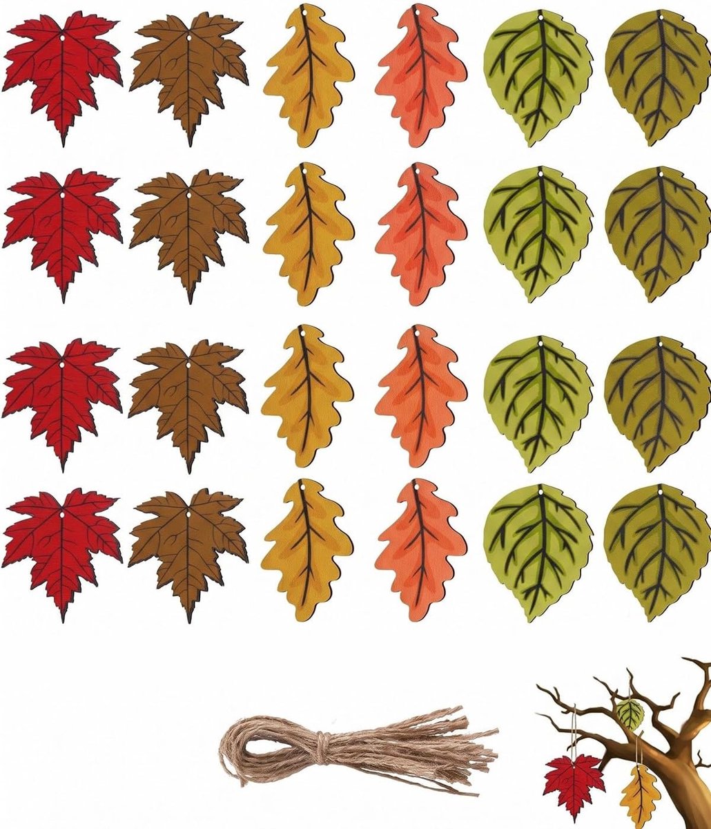 24 stuks herfstdecoratie huis, houten hangers, 6 eenzijdige bladeren, herfstdecoratie voor ramen, open haard en muren, rustieke en gezellige sfeer