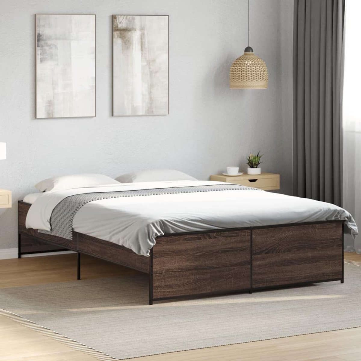 Hout Metal poten Geen 135x190 cm Bruin