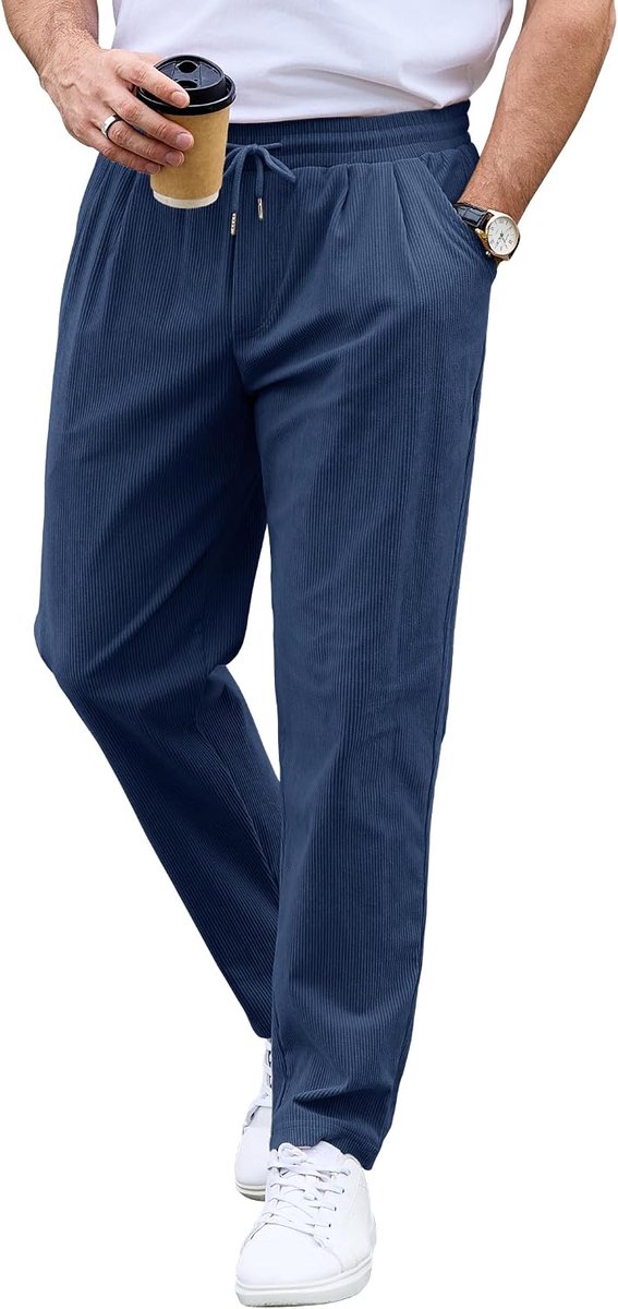 Corduroy vrijetijdsbroek voor heren, regular fit, met trekkoord