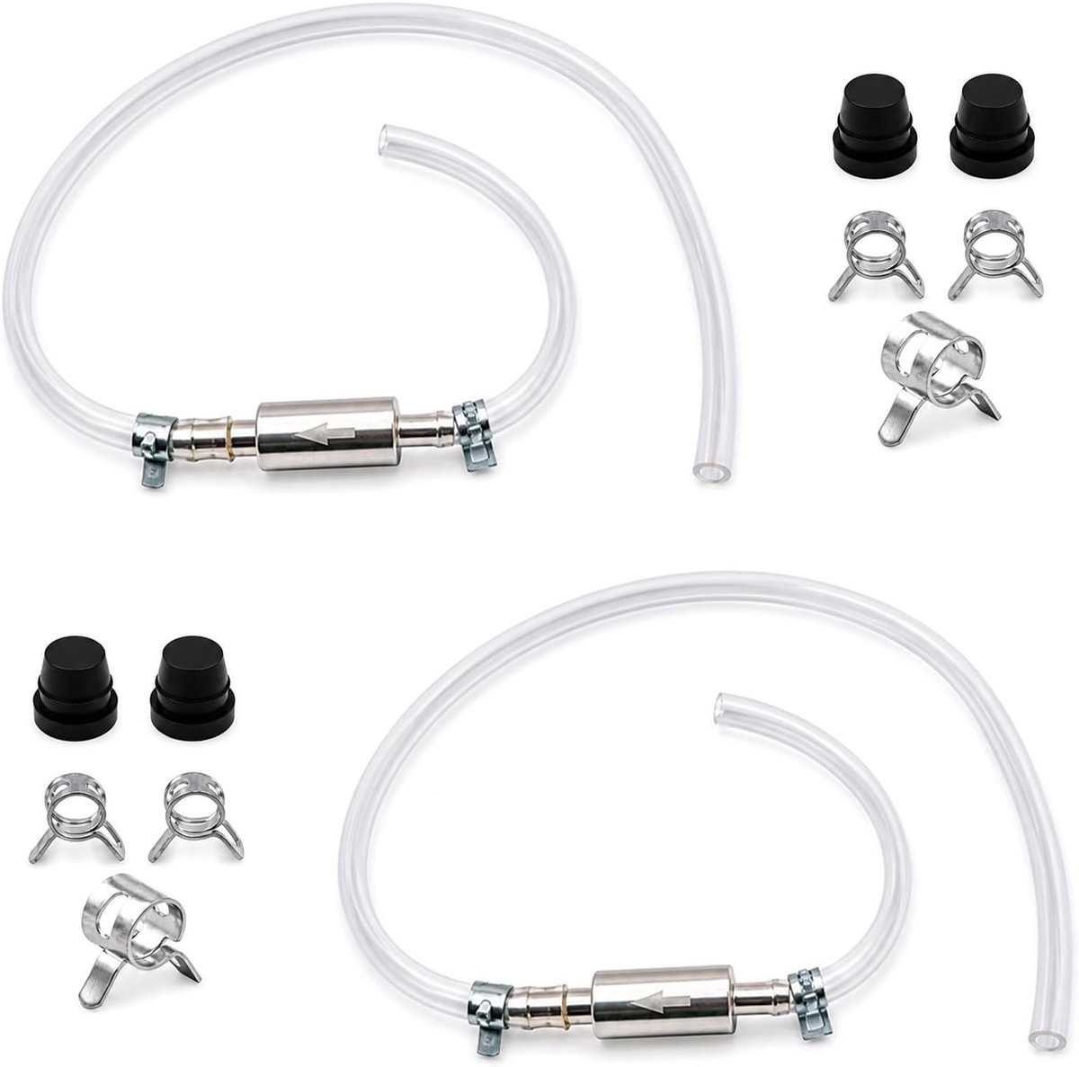 2 Aluminium remontluchtingssets voor motorfietsen met transparante slang en terugslagklep voor remmen en koppeling, geschikt auto's en motorfietsen.