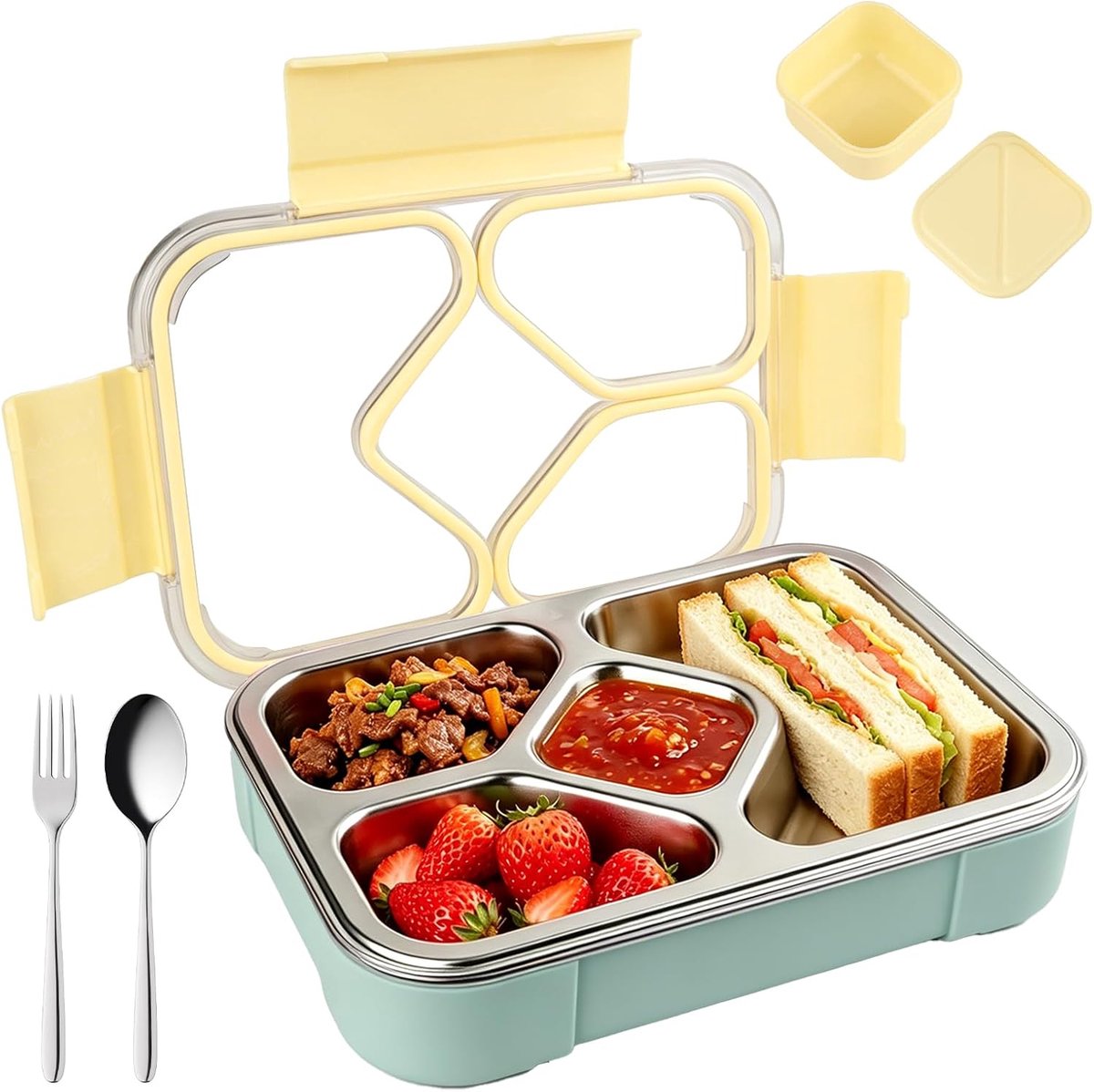 Broodtrommel voor kinderen, 1020 ml, Bento Box, lekvrij, voor volwassenen, lunchbox, metalen broodtrommel voor school, kinderdagverblijf, kantoor en picknick, vaatwasmachinebestendig