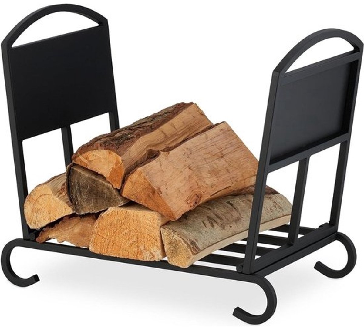 Haardhoutopslag - Houtopberging - Inklapbare metalen houtmand - 44 x 52 x 31 cm - Stalen brandhoutrek - Zwart