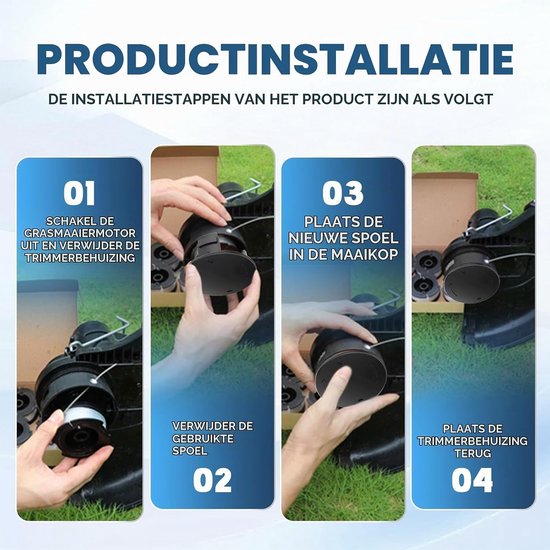 4 Stuks Vervangende Grastrimmer Spoelen met Draad van 2 mm - Geschikt voor Diverse Tuingereedschappen, Inclusief Spoelcover, 10 Meter Draad voor Efficiënt Grasmaaien en Onderhoud — afbeelding 4