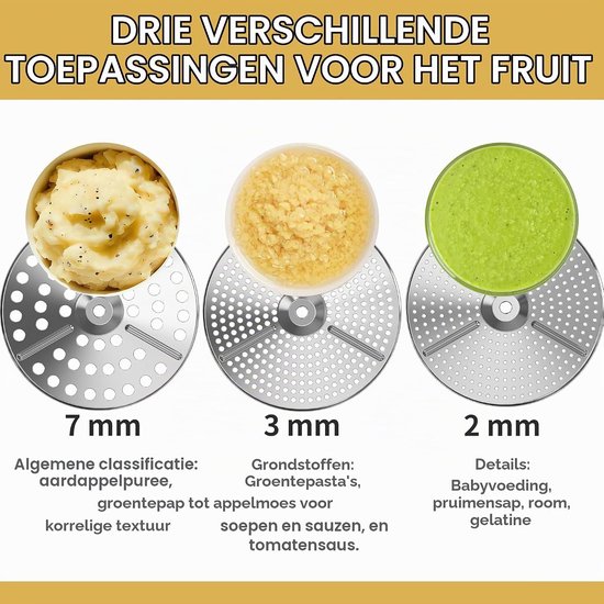 Handmatige Groentemolen van RVS met 3 Verwisselbare Schijven voor Babyvoeding, Tomatensaus en Aardappelpuree — afbeelding 2