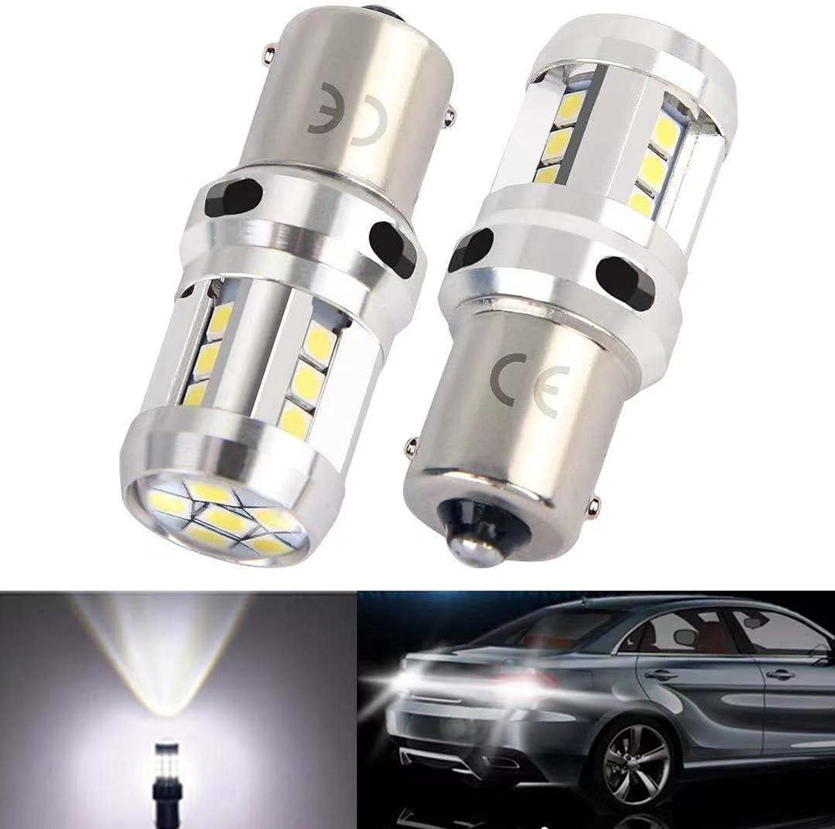 1156 Ba15s P21w LED 12V 24V 7506 8 W automotorlampen met HD-lens, Xenon wit 6500 K, voor achteruitrijlicht, mistachterlicht, DRL dagrijlicht. Zonder polariteit. (Set van 2 stuks)