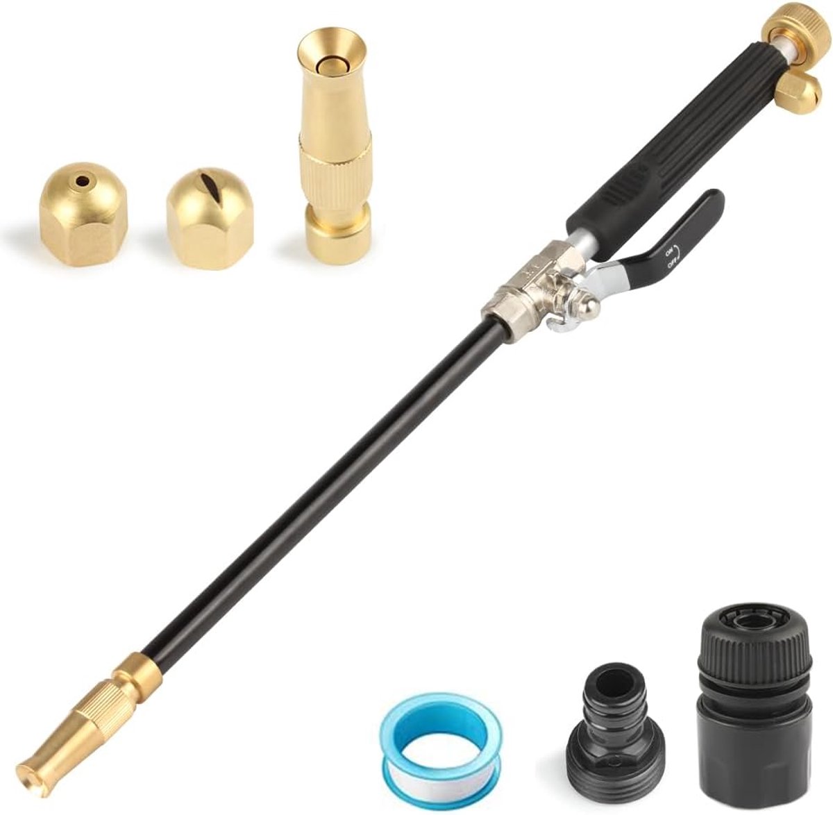 Jet Deep Hogedrukreiniger met messing tuinslanguiteinde, 2 D¨¹ voor het reinigen van ramen thuis, buiten, autowassen, zwart (instelbaar type + ventilatortype)