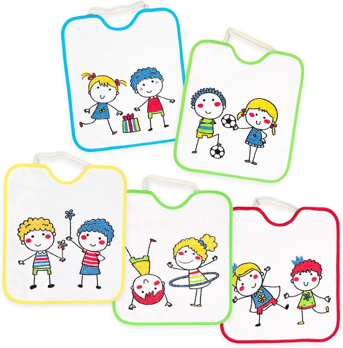 Waterdichte slabbetjes voor baby's maanden, verpakking van 5 stuks, badstof van 100% katoen, elastische sluiting, 28 x 32 cm, ideaal voor kleuterschool