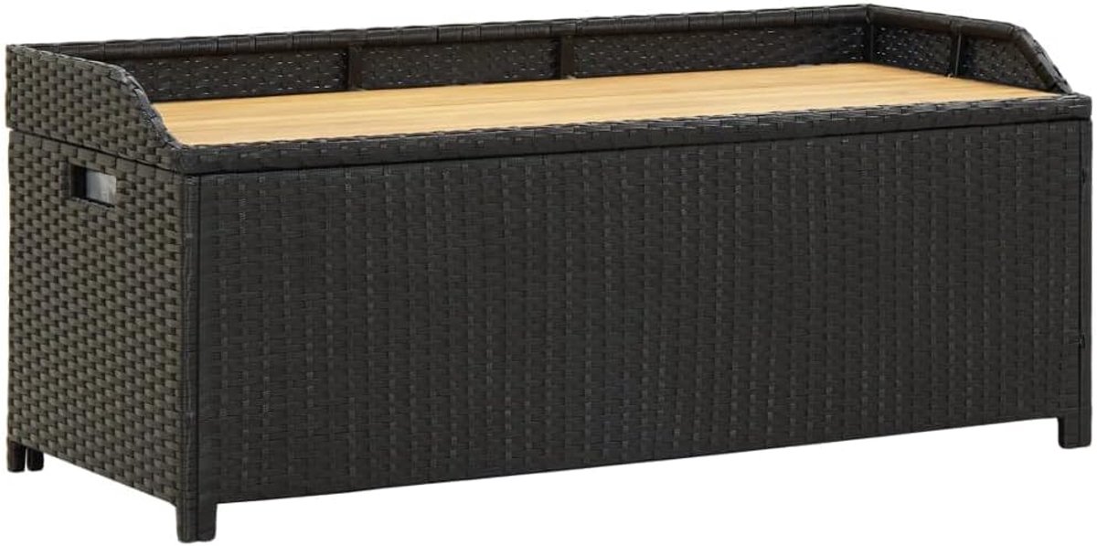Zitbank met opbergruimte, 120 cm, polyrotan, zwart, terrasbank, gazonbank, park, tuinbank voor parken, balkons, paviljoens