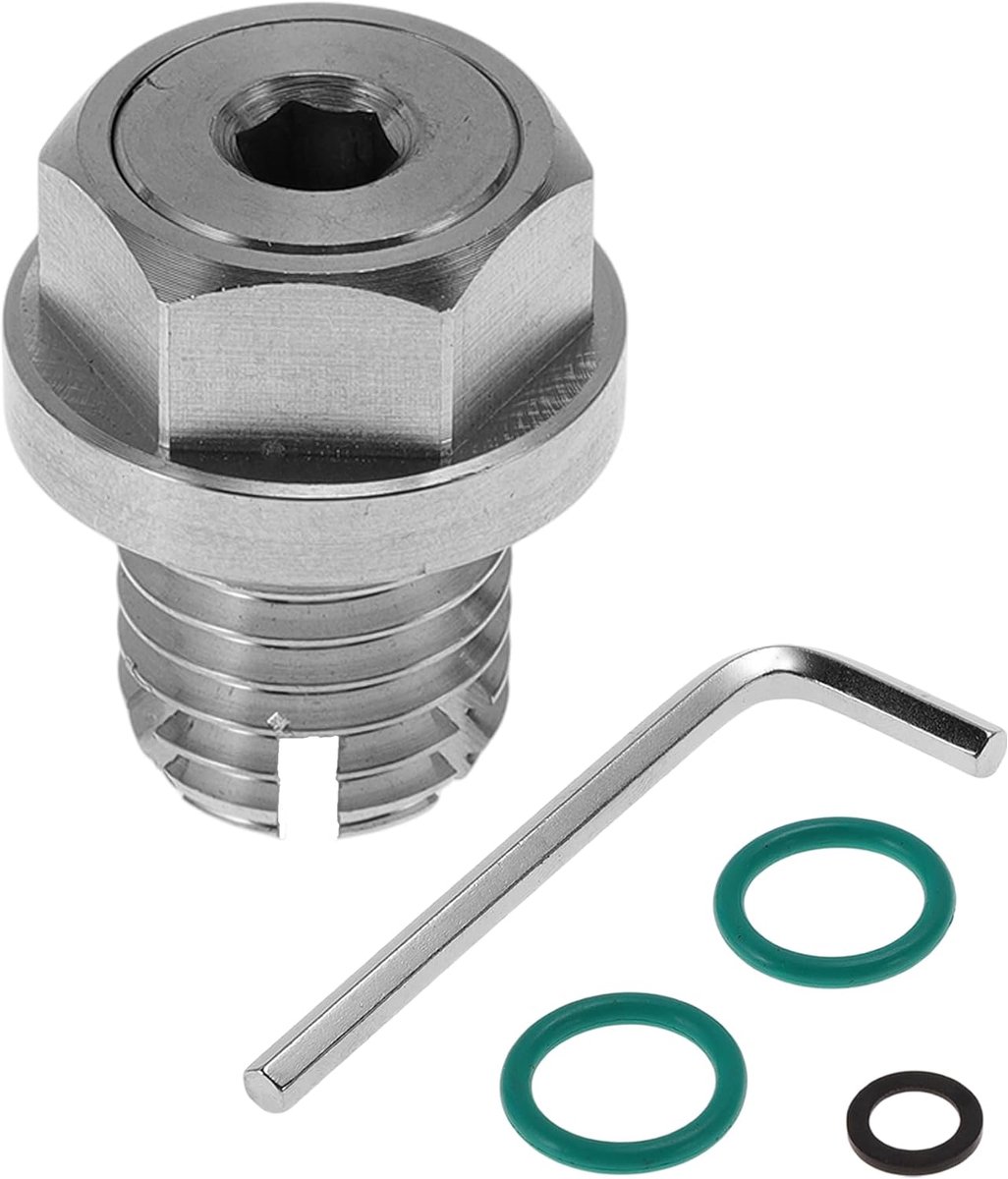 Olie Afvoerplug Roestvrij Staal Olie Pan Drain Bolt Schroefdraad Reparatie 1 x Afvoerplug 1 x Zeskantsleutel 2 x Groene Ringen 1 x Zwarte Wasmachine