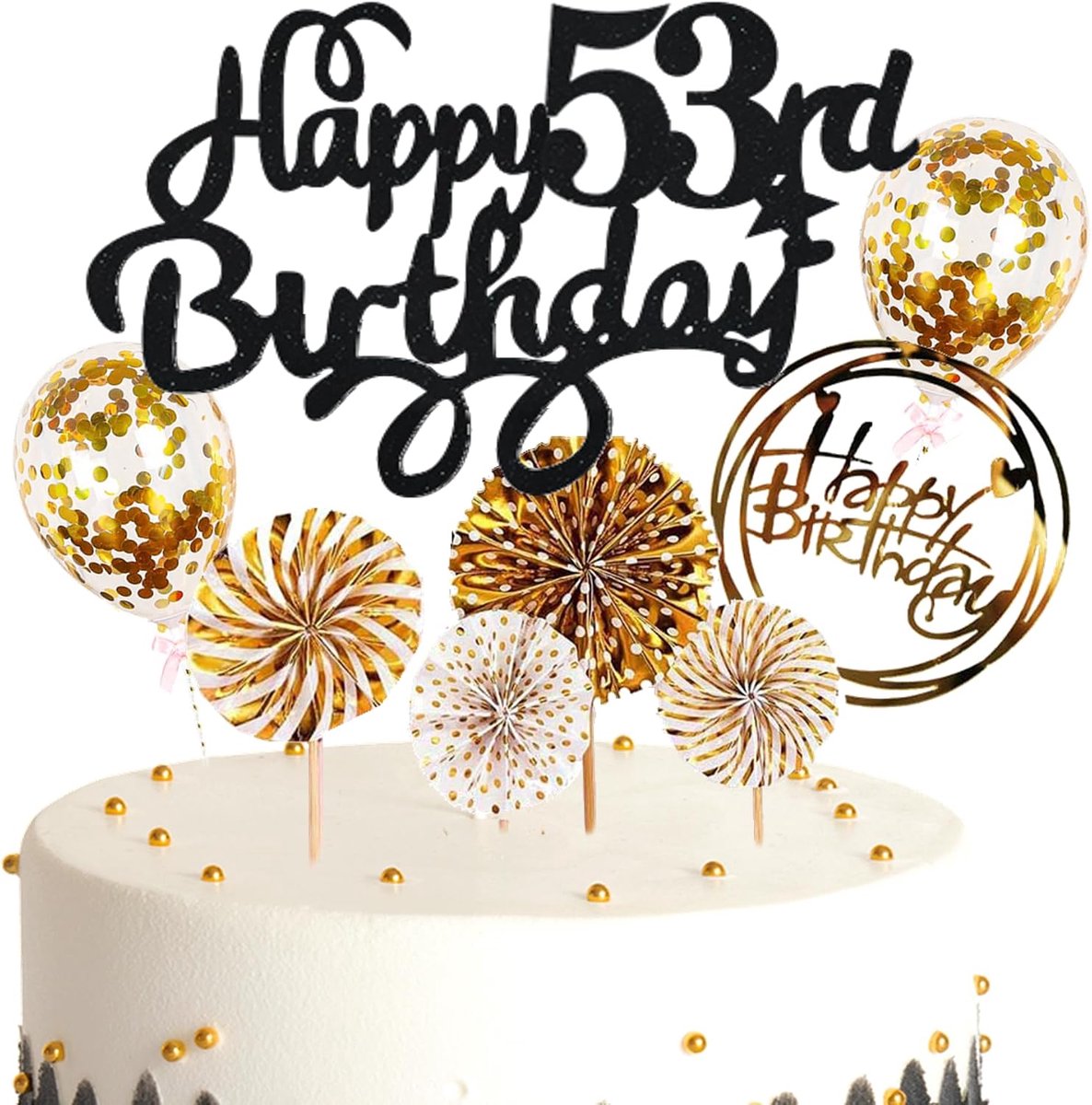 Taartdecoratie 53e verjaardag man vrouw, glitter taartdecoratie verjaardag 53 mannen taart 53 verjaardag deco cake Happy Birthday zwart goud voor 53-jarige vrouw
