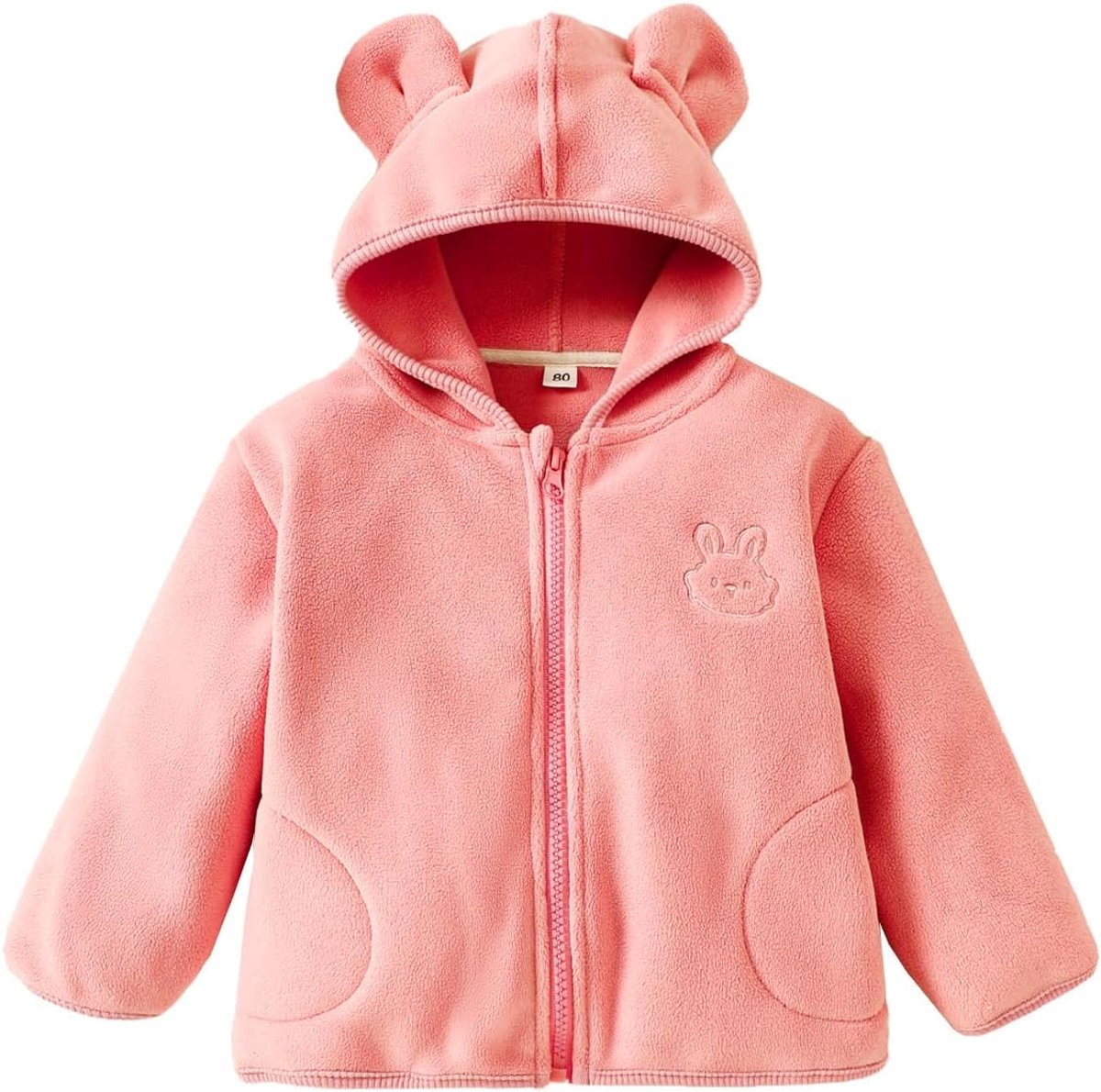 Fleecejack voor peuters, baby's, meisjes en jongens, met capuchon, ritssluiting, beeroren, warme winterjassen voor kinderen, bovenkleding