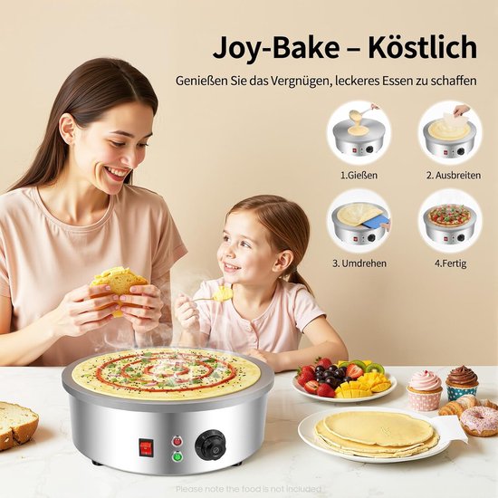 2800 W professionele crêpemachine voor crêpe en pannenkoekenmaker, crêpemachine, crêpeplaat, crêpeijzer voor zoete pannenkoeken en hartige galettes, 150-280 graden Celsius, roestvrij staal — afbeelding 4