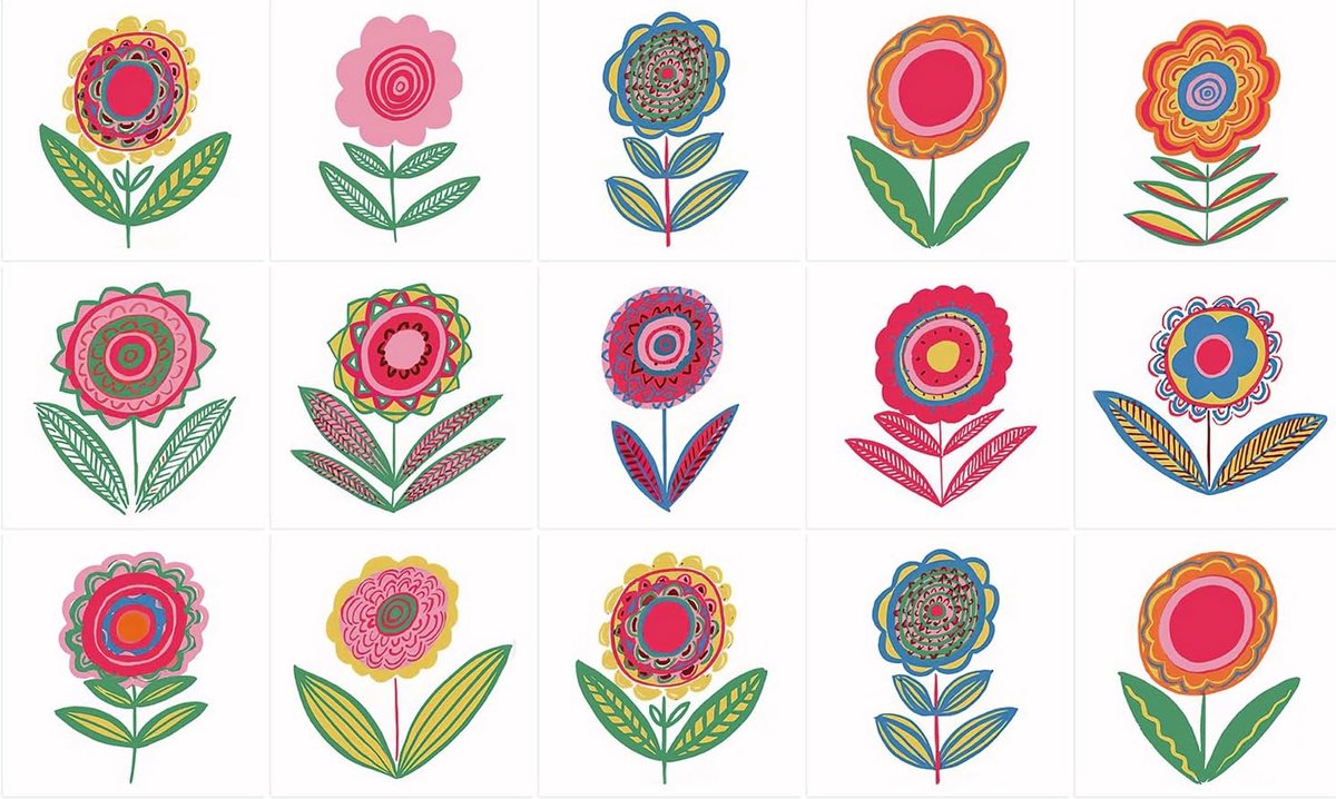 Sticker Waterdichte stickertegels - bloemen retro vintage - 15 x 15 cm - pak van 15 tegelstickers van folie - achterwand voor muur badkamer - keuken muur keuken - plakkende tegels