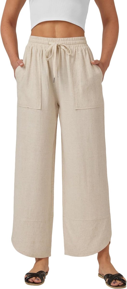 Linnen damesbroek, zomer, casual, capri, 7/8, wijde pijpen, luchtig, los, strandlounge-broek