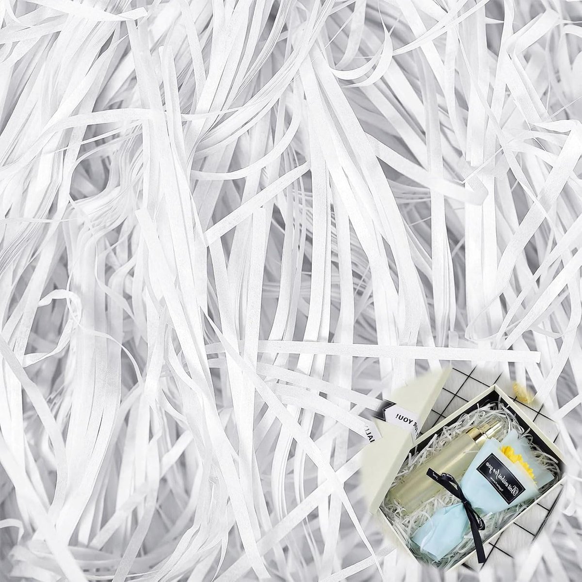 Versnipperd papier, 300 g, hoge kwaliteit, versnipperd papier, decoratie van geschenkdoos, voor Kerstmis, bruiloft, verjaardag, Valentijnsdag (wit)