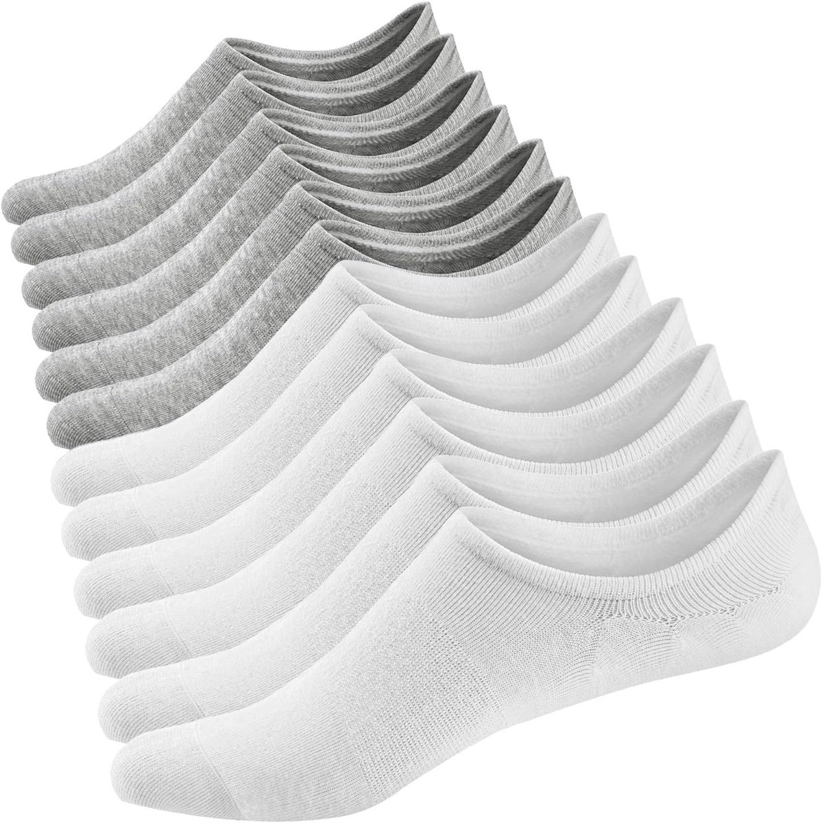 Sokken voor dames, katoen, korte sokken, sportsokken voor loafers, boots, schoenen met antislip siliconen 36-43, wit/grijs (3 paar per stuk), 36-43 EU