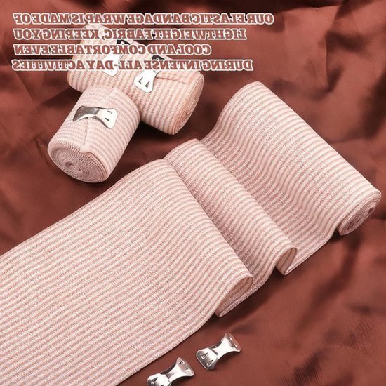 9 elastische verbanden - 4,5 m - Compressieverband - voor pols, enkel en knie - Voor verstuikingen en blessures - met metalen clips — afbeelding 3