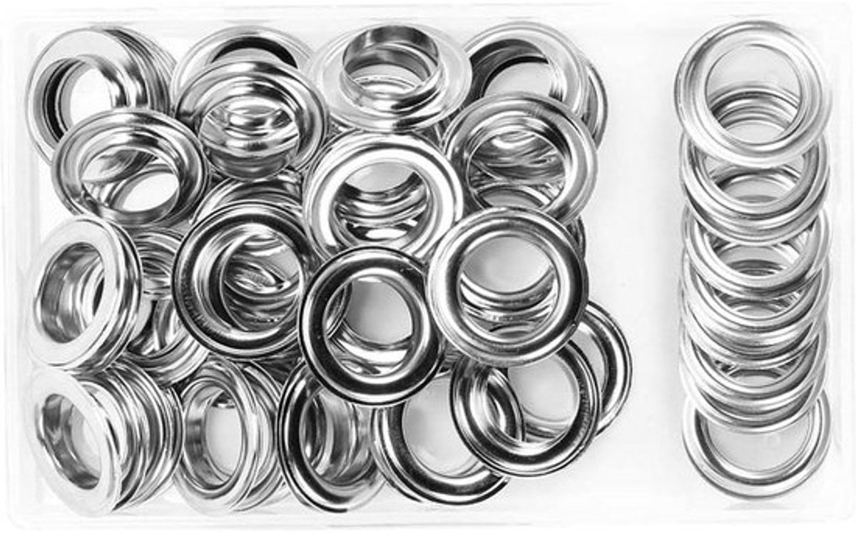 Set metalen oogjes - Klinknagels en grommets - Voor kledingreparatie - Roestbestendige coating - 20 mm binnendiameter - Zilver