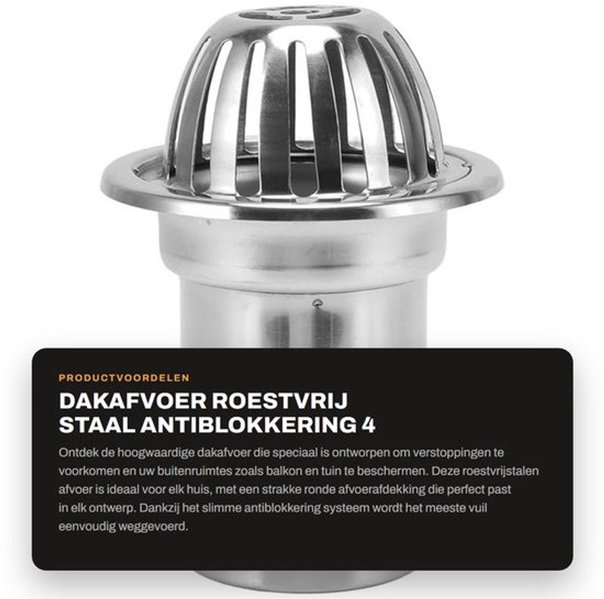 Dakafvoer - Roestvrij staal - Regenwaterafvoer - Voor buitenafvoer - Antiblokkeringsontwerp - 3 inch diameter