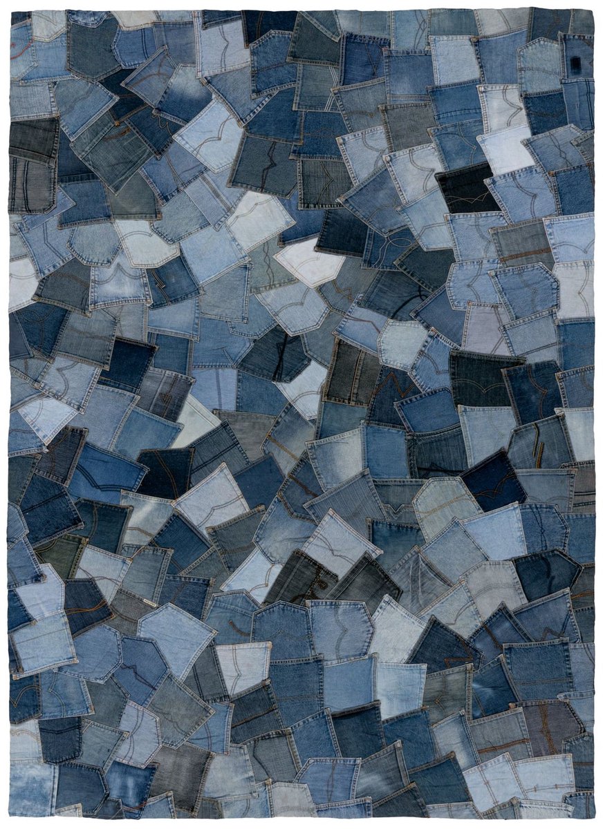 Dutch XXL Laagpolig Vloerkleed | Tapijt | Urban | Denim | Patchwork | Blauw | 80x150 cm
