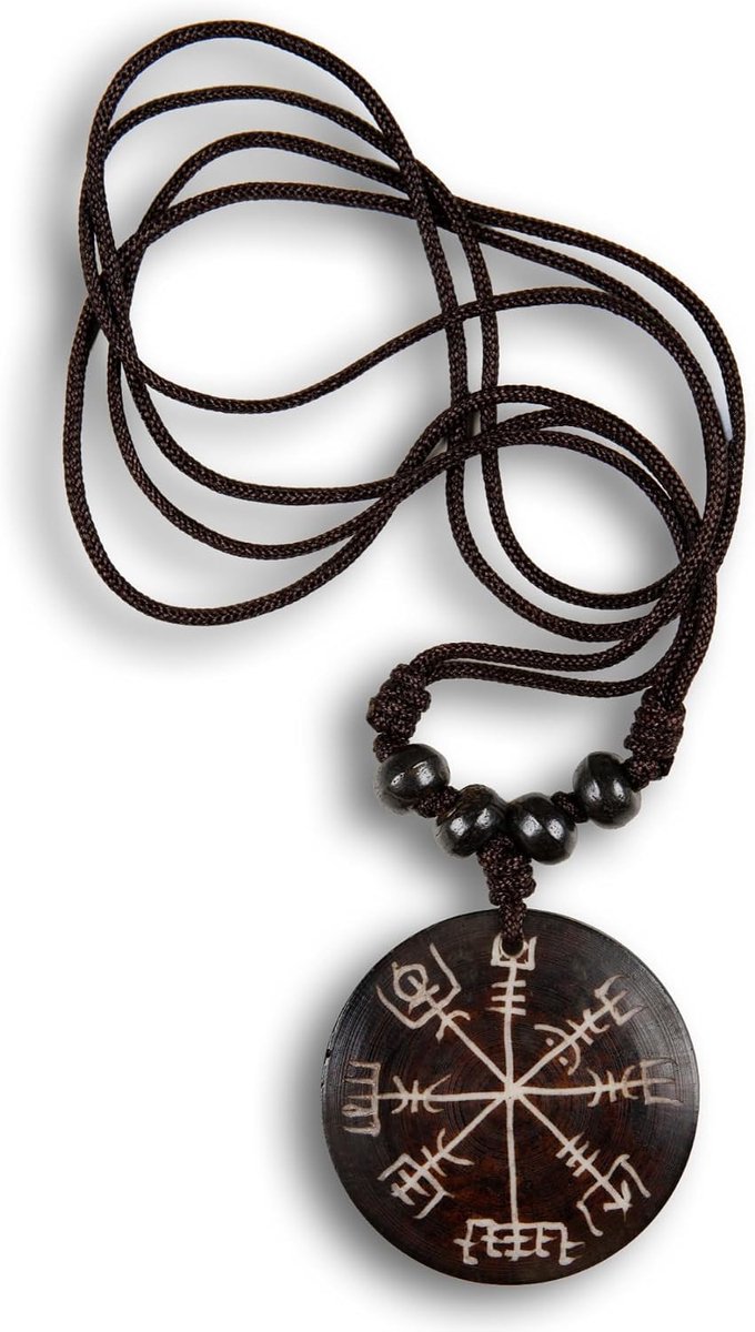 Viking-halsketting motief: Vegvísir - handgemaakt uit koken - donkerbruin - ShopVlot