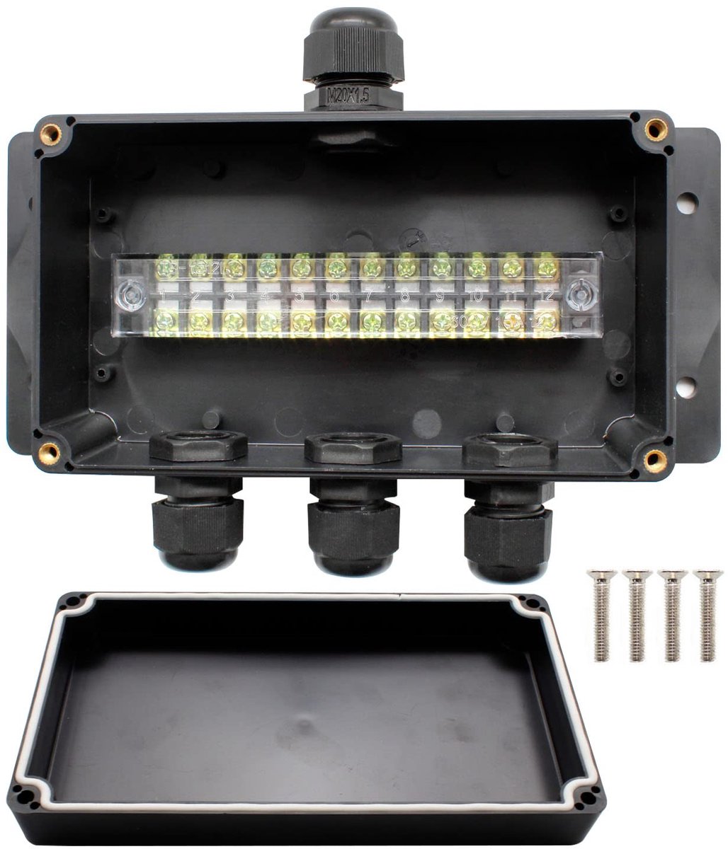 SnelShoppen - IP66 Junction Box Waterproof 4-Weg Verdeeldoos Zwart - Kabeldoorvoer met 4 Kabelwartels voor Elektrische Installatie en Kabelrouting