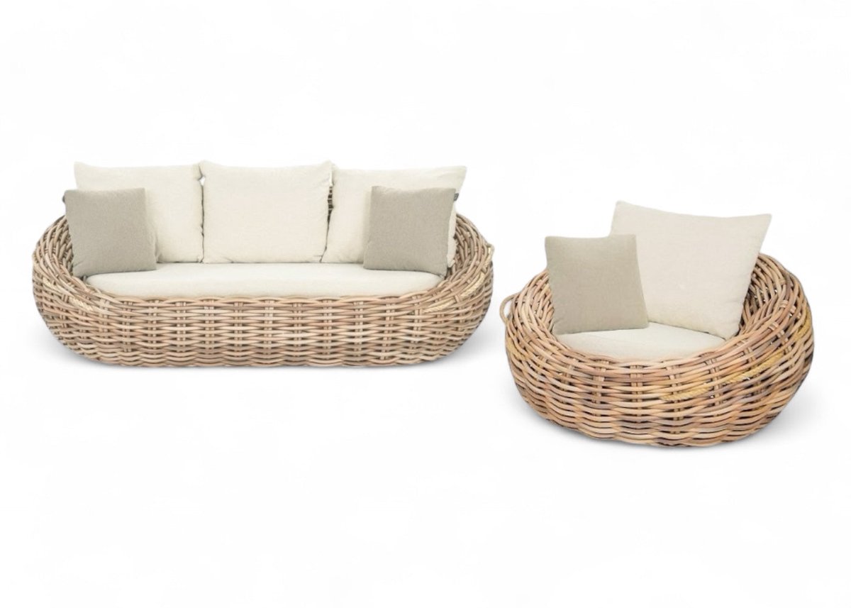 Apple Bee Cocoon Loungeset 2-delig | Bank & Loungestoel | Cream Bouclé | Biculair® Rope