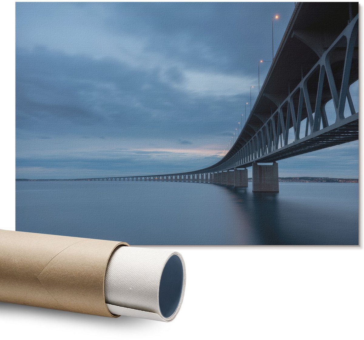 Coloray Polycanvas Wandposter – Brug in de Wolken, Blauw – A1 – Wit Kunstwerk – Rechthoek – Wandkunst – Slaapkamer – Minimalist